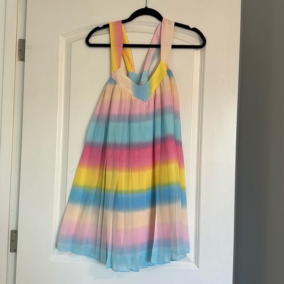 Adelyn Rae Rainbow Pastel Cross Back Pleated Dress - Picture 1 of 6